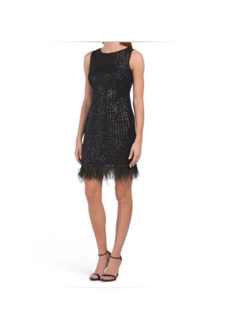 Adrianna Papell  Sequin and Feather Sheath Dress